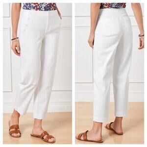 Talbots Womens Sailor Jean‎ Size 14 White Denim High Rise Straight Leg Cropped